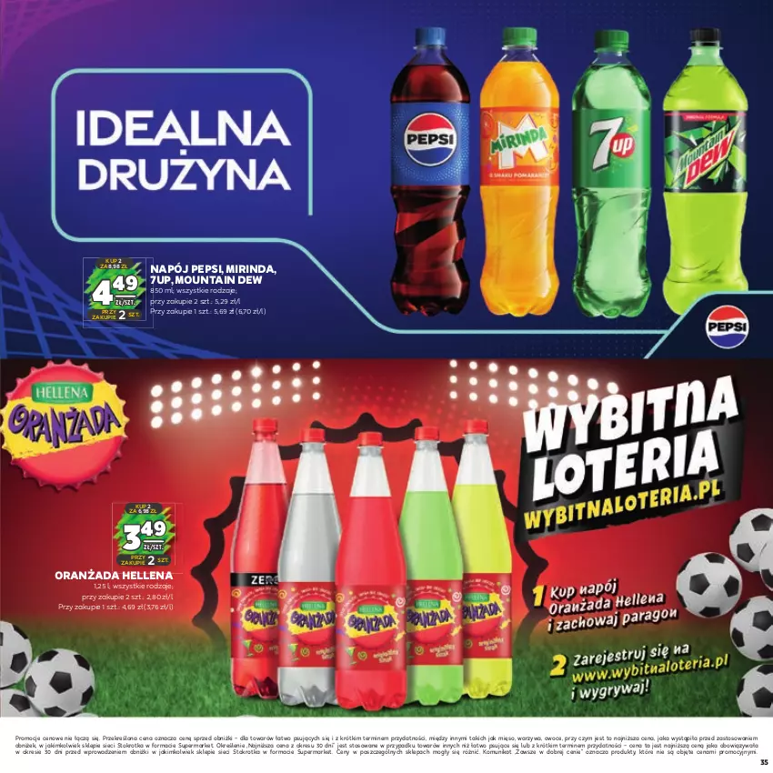 Gazetka promocyjna Stokrotka - Katalog Piłkarski - ważna 13.06.2023 do 26.06.2024 - strona 35 - produkty: 7up, Hellena, Mięso, Mirinda, Napój, Oranżada, Owoce, Pepsi, Warzywa