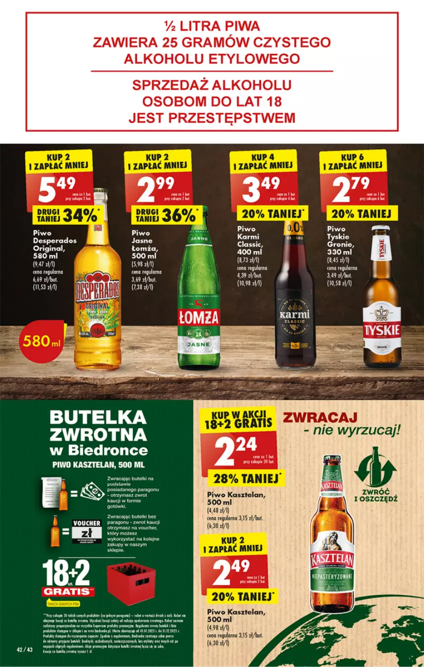 Gazetka promocyjna Biedronka - ważna 27.03 do 01.04.2023 - strona 42 - produkty: Desperados, Fa, Gin, Gra, Kasztelan, LG, Olej, Piwa, Piwo, Por