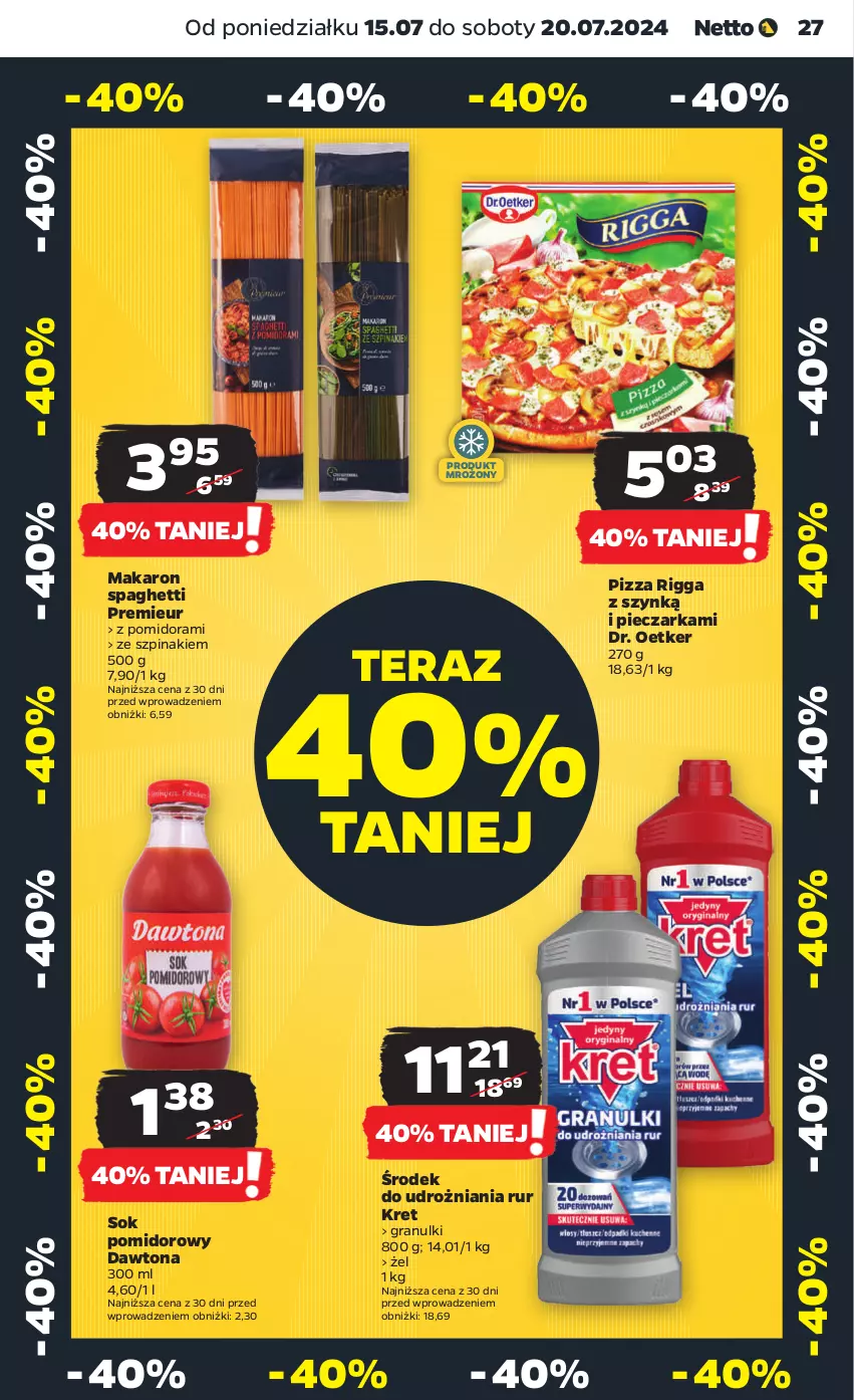 Gazetka promocyjna Netto - Od Poniedziałku - ważna 15.07 do 20.07.2024 - strona 27 - produkty: Dawtona, Dr. Oetker, Gra, Kret, Makaron, Piec, Pieczarka, Pizza, Sok, Sok pomidorowy, Spaghetti, Szpinak, Tera