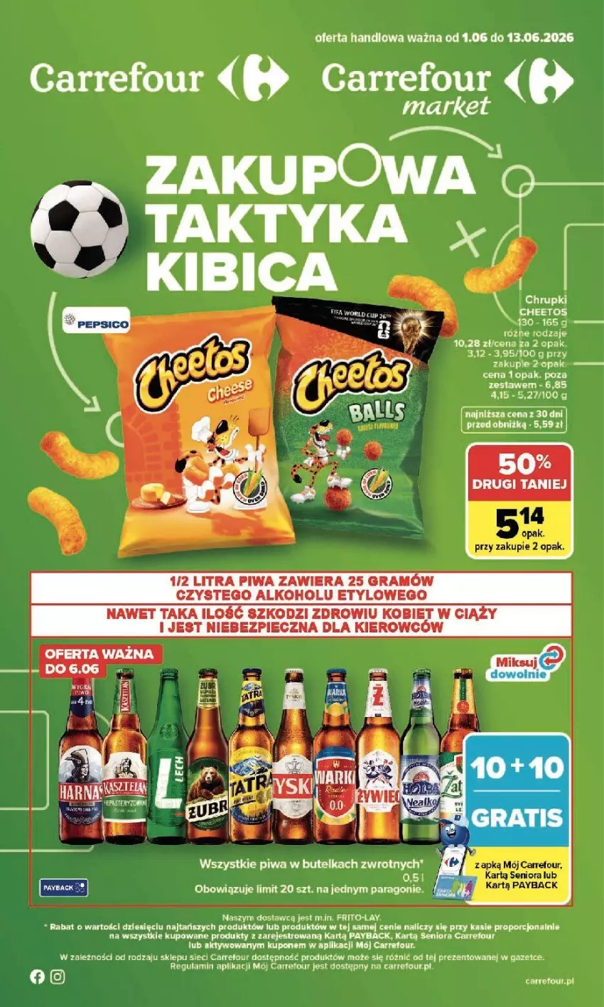 Gazetka promocyjna Carrefour - Gazetka Zakupowa taktyka kibica - ważna 01.06 do 13.06.2026 - strona 1 - produkty: BIC, Chrupki, Piwa, Por