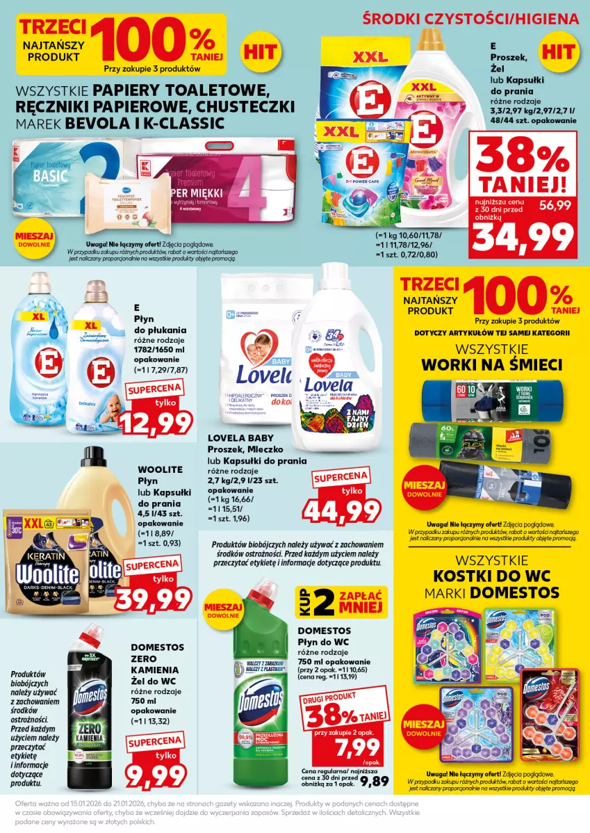 Gazetka promocyjna Kaufland - Mocny Start - ważna 19.01 do 21.01.2026 - strona 27 - produkty: Chusteczki, Domestos, Kapsułki do prania, Lovela, Mleczko, Papier, Por, Ręcznik, Ręczniki papierowe, Waga, Woolite, Worki na śmiec, Worki na śmieci