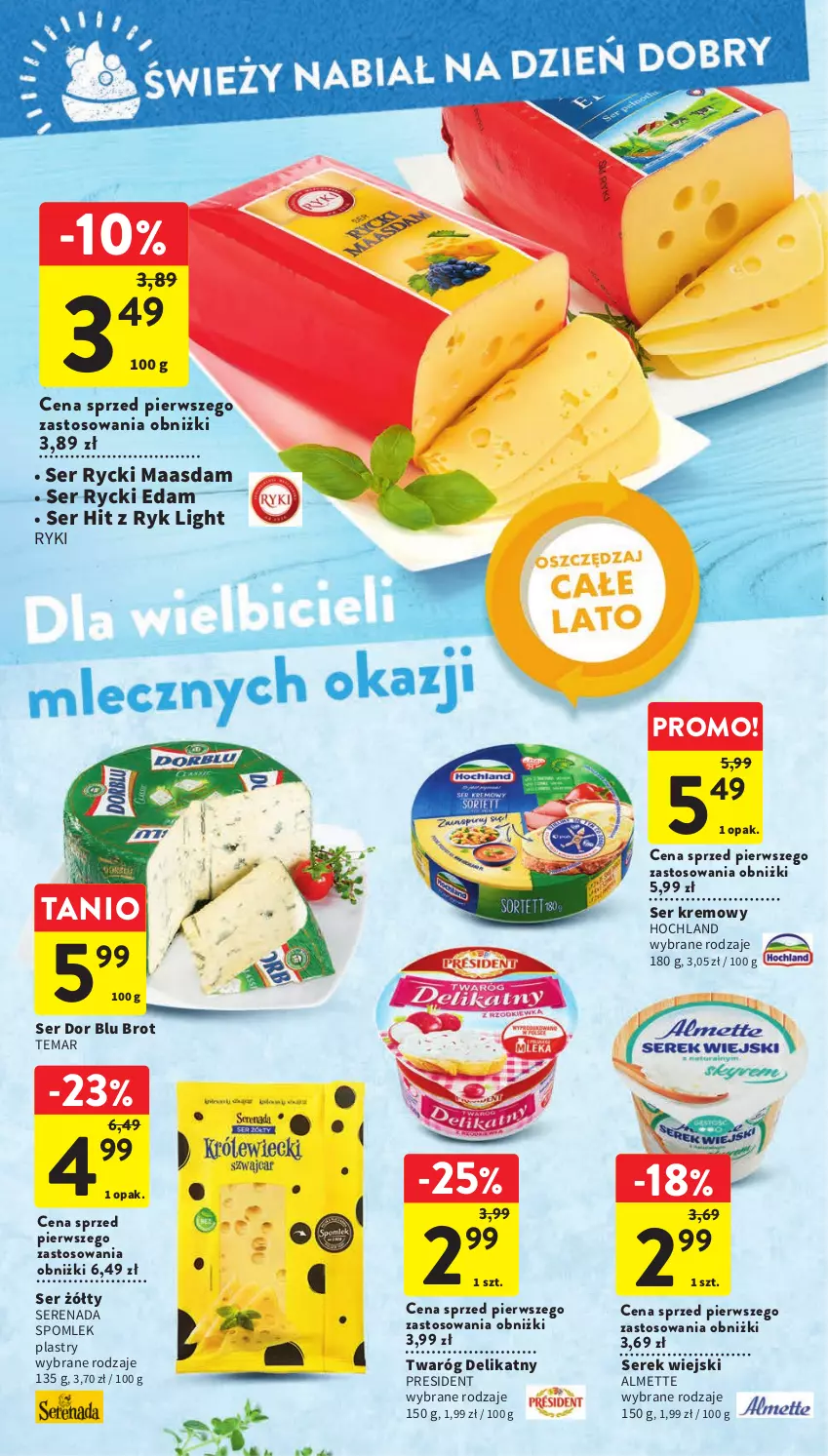 Gazetka promocyjna Intermarche - Gazetka Intermarche - ważna 22.06 do 28.06.2023 - strona 28 - produkty: Almette, Edam, Hochland, Maasdam, Rycki Edam, Ser, Serek, Serek wiejski, Twaróg, Twaróg delikatny