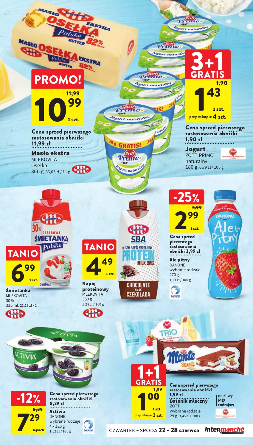 Gazetka promocyjna Intermarche - Gazetka Intermarche - ważna 22.06 do 28.06.2023 - strona 29 - produkty: Activia, Baton, Danone, Gra, Jogurt, Masło, Mleko, Mlekovita, Napój, Tonik, Zott, Zott Primo