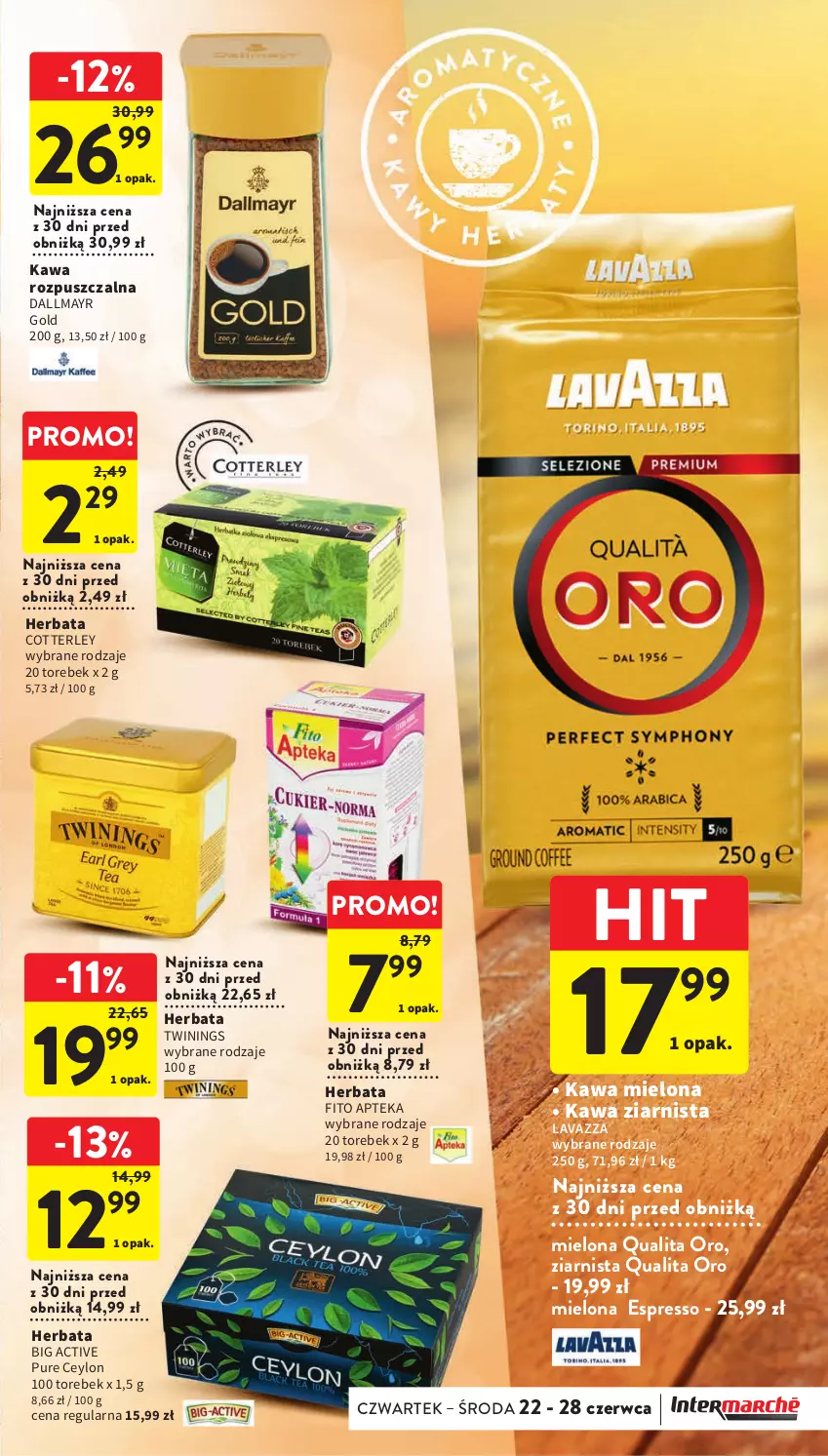 Gazetka promocyjna Intermarche - Gazetka Intermarche - ważna 22.06 do 28.06.2023 - strona 31 - produkty: Apteka, Dallmayr, Herbata, Kawa, Kawa mielona, Kawa rozpuszczalna, Kawa ziarnista, Lavazza, Pur