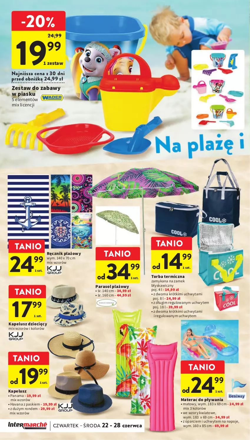 Gazetka promocyjna Intermarche - Gazetka Intermarche - ważna 22.06 do 28.06.2023 - strona 36 - produkty: Dzieci, Materac, Napoje, Parasol, Ręcznik, Tera, Torba