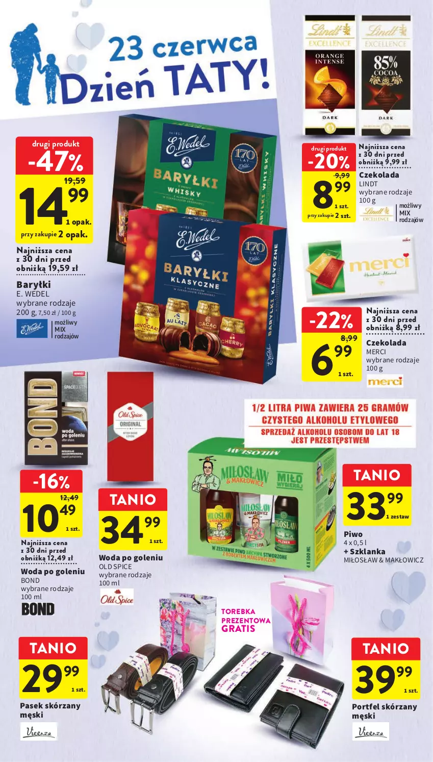 Gazetka promocyjna Intermarche - Gazetka Intermarche - ważna 22.06 do 28.06.2023 - strona 4 - produkty: Baryłki, Czekolada, E. Wedel, Gra, Lindt, Merci, Old Spice, Pasek, Piwo, Por, Szklanka, Torebka, Woda, Woda po goleniu