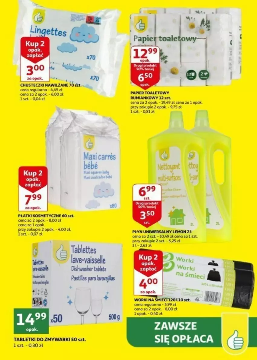 Gazetka promocyjna Auchan - ważna 02.04 do 09.04.2024 - strona 13 - produkty: Chusteczki, Płatki kosmetyczne, Rum, Tablet, Tabletki do zmywarki, Worki na śmiec, Worki na śmieci, Zmywarki