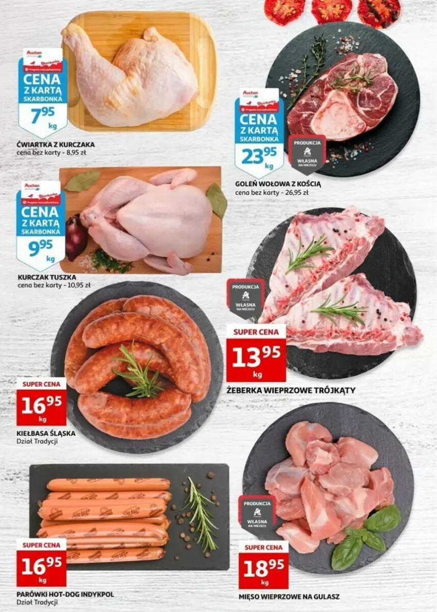 Gazetka promocyjna Auchan - ważna 02.04 do 09.04.2024 - strona 14 - produkty: Kiełbasa, Kiełbasa śląska, Kurczak, Parówki, Tusz