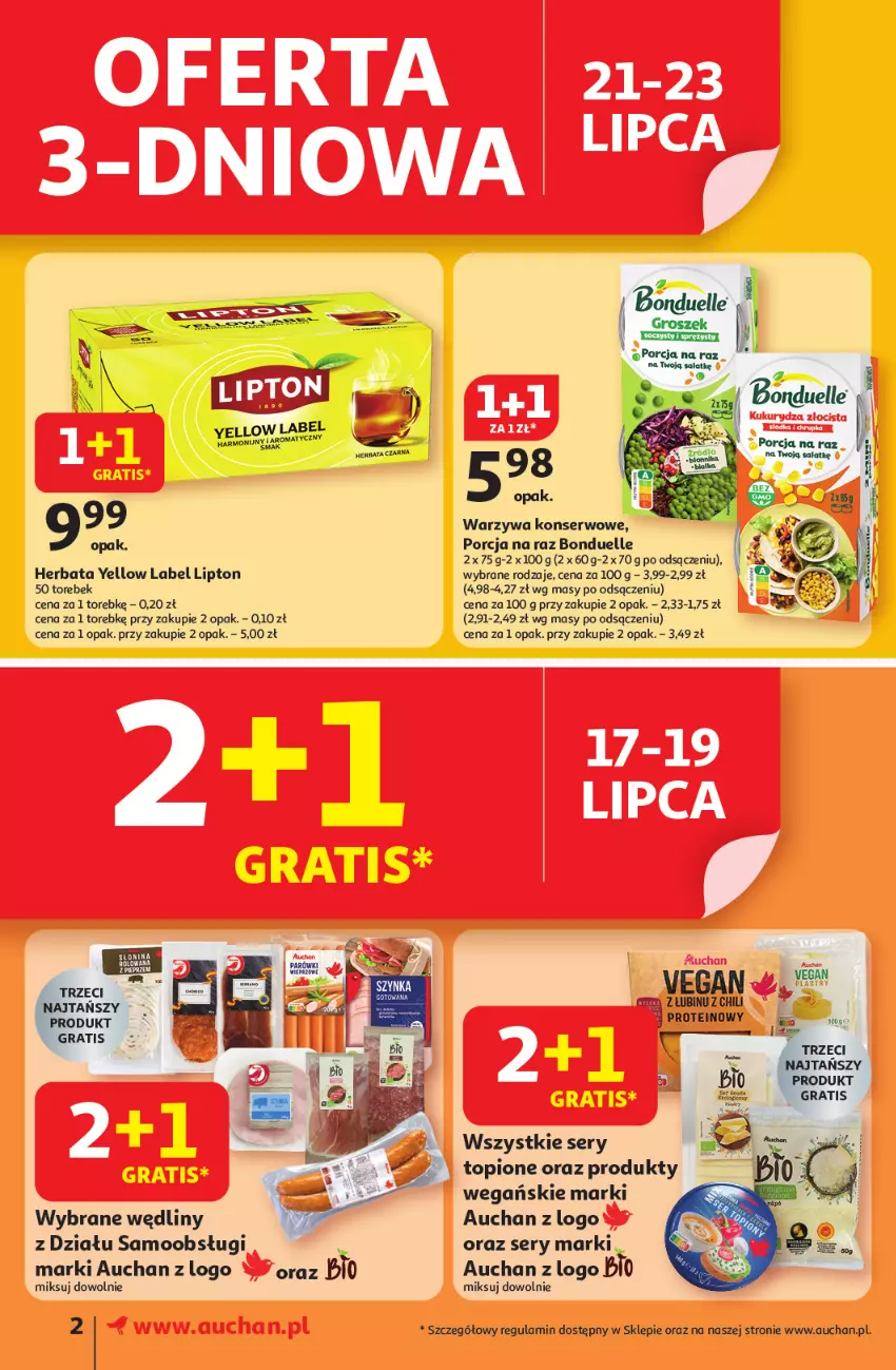 Gazetka promocyjna Auchan - Pewność niskich cen Supermarket - ważna 17.07 do 23.07.2025 - strona 2 - produkty: Bonduelle, Herbata, Lipton, Por, Pur, Ser, Top, Warzywa, Warzywa konserwowe