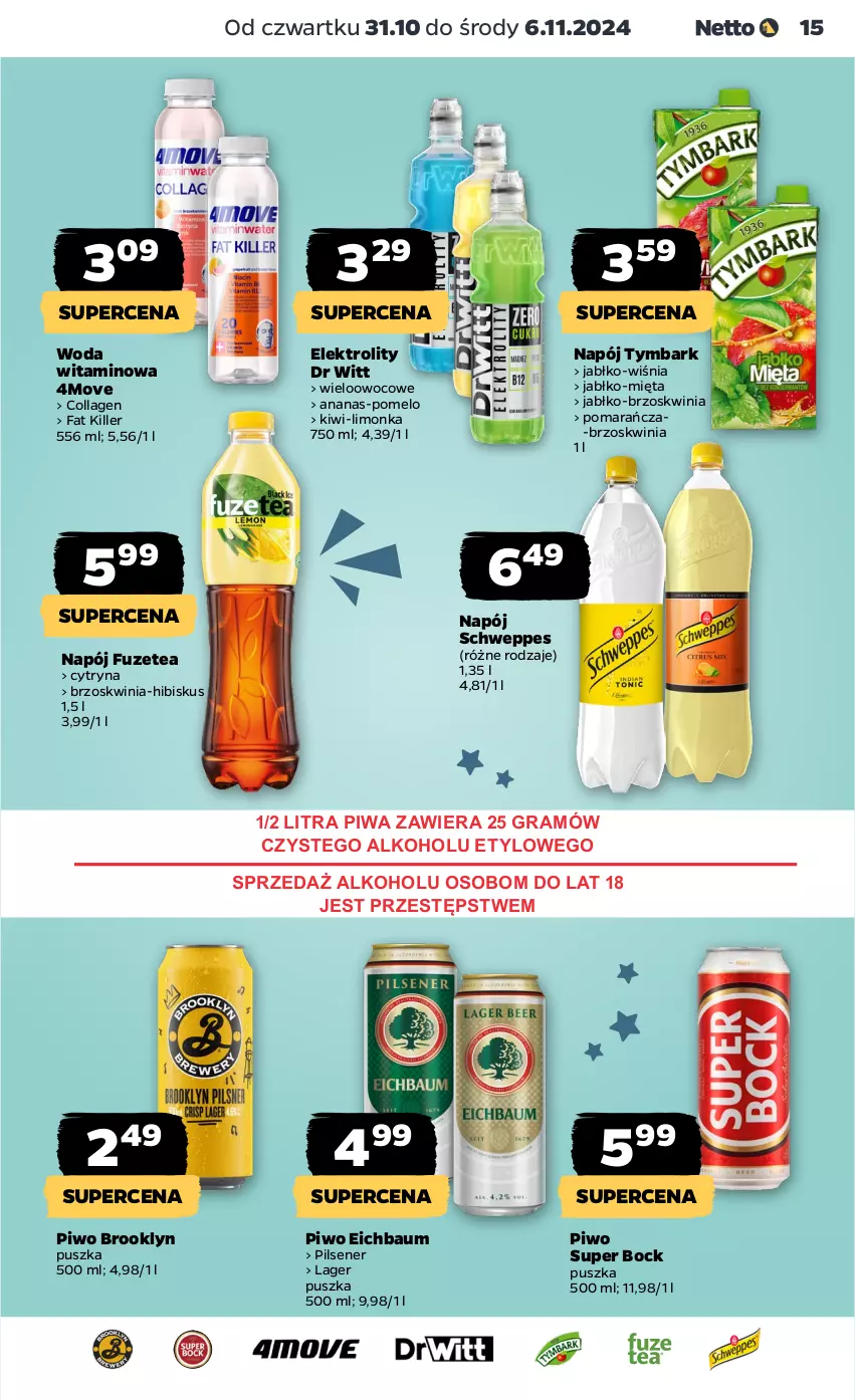 Gazetka promocyjna Netto - Od Czwartku - ważna 31.10 do 06.11.2024 - strona 15 - produkty: Ananas, Fa, Gra, Hibiskus, Kiwi, Limonka, Mięta, Napój, Piwa, Piwo, Pomelo, Schweppes, Tymbark, Woda