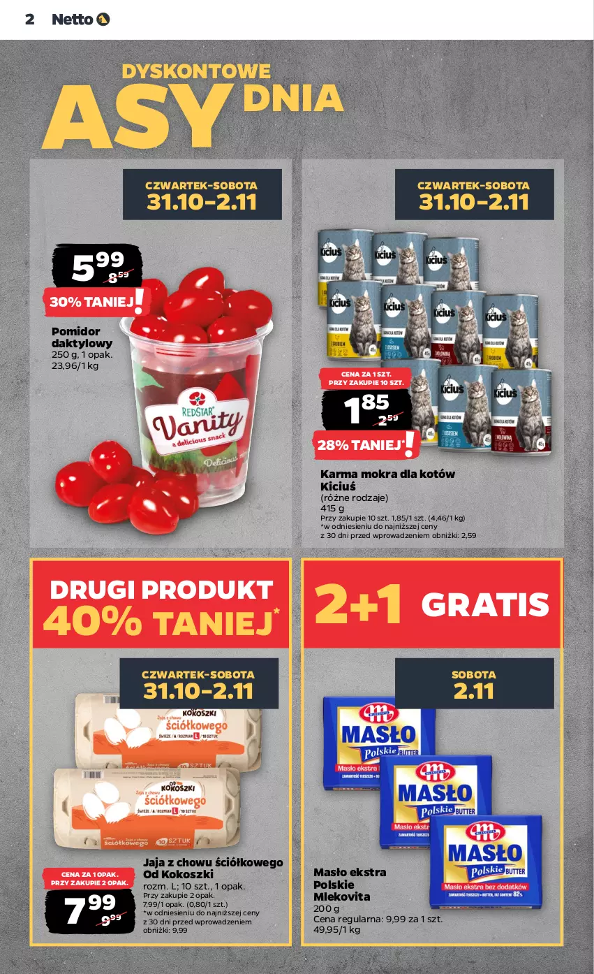 Gazetka promocyjna Netto - Od Czwartku - ważna 31.10 do 06.11.2024 - strona 2 - produkty: Gra, Jaja, Karma mokra dla kotów, Kokos, Kosz, Masło, Mleko, Mlekovita