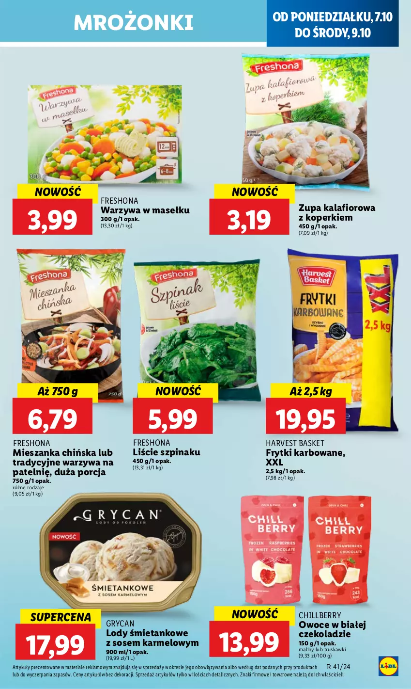 Gazetka promocyjna Lidl - GAZETKA - ważna 07.10 do 09.10.2024 - strona 53 - produkty: Frytki, Gry, Kalafior, Lody, Maliny, Owoce, Por, Sos, Szpinak, Truskawki, Warzywa, Zupa, Zupa kalafiorowa