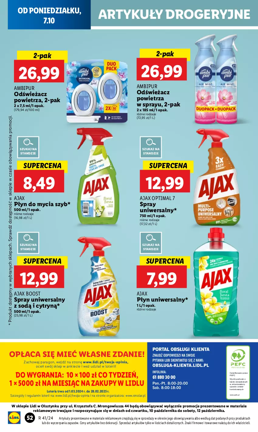 Gazetka promocyjna Lidl - GAZETKA - ważna 07.10 do 09.10.2024 - strona 60 - produkty: Ajax, Fa, Gra, Mola, Odświeżacz powietrza, Optima, Płyn do mycia, Pur