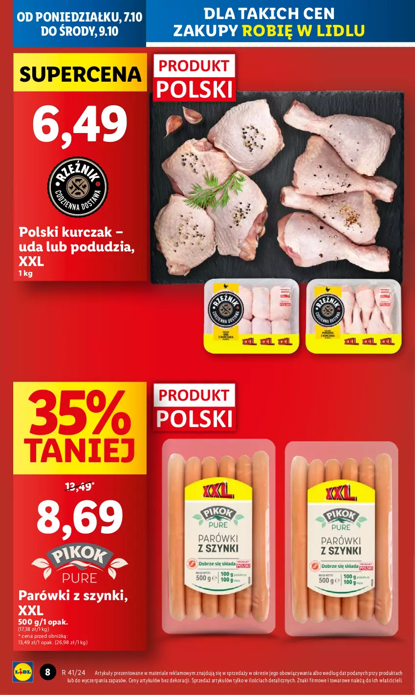 Gazetka promocyjna Lidl - GAZETKA - ważna 07.10 do 09.10.2024 - strona 8 - produkty: Kurczak, Parówki, Parówki z szynki