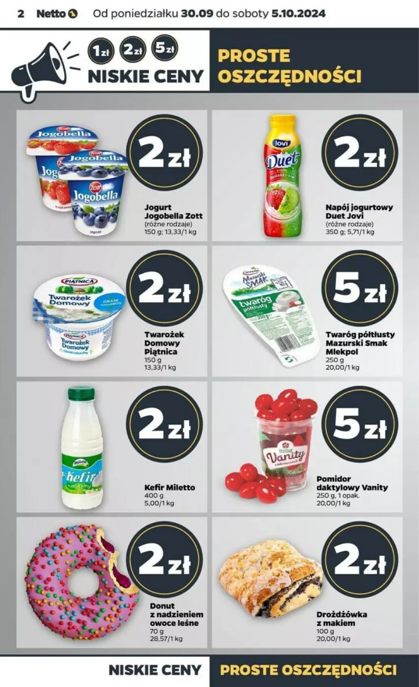 Gazetka promocyjna Netto - ważna 30.09 do 05.10.2024 - strona 12 - produkty: Bell, Bella, Jogobella, Jogurt, Kefir, Napój, Napój jogurtowy, Owoce, Piątnica, Twaróg, Twaróg półtłusty, Zott