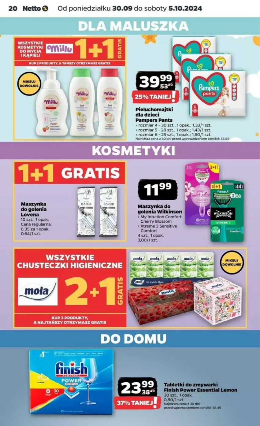 Gazetka promocyjna Netto - ważna 30.09 do 05.10.2024 - strona 13 - produkty: Dzieci, Finish, Gra, Majtki, Maszynka, Maszynka do golenia, Pampers, Pieluchomajtki, Szynka, Tablet, Tabletki do zmywarki, Zmywarki