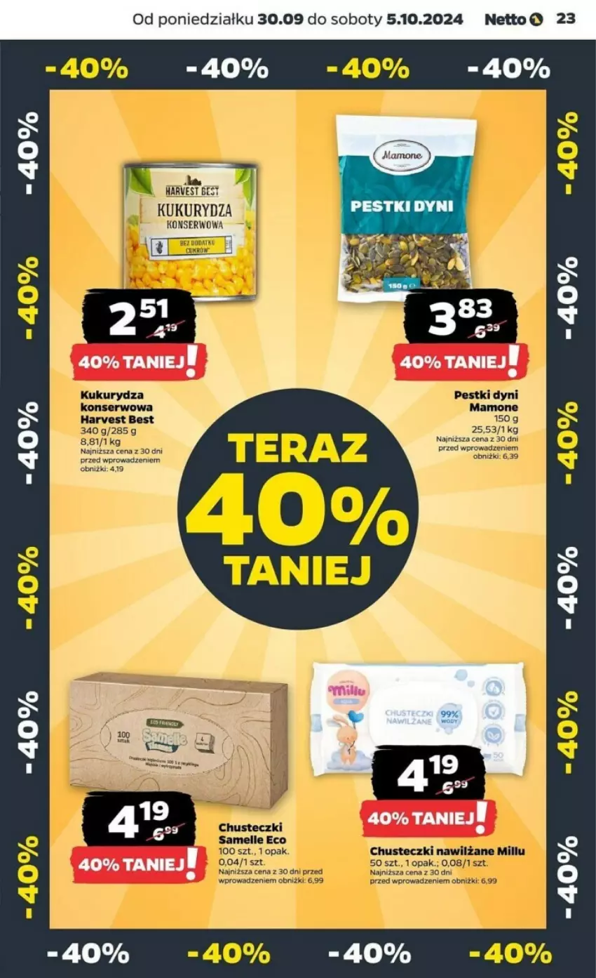 Gazetka promocyjna Netto - ważna 30.09 do 05.10.2024 - strona 16 - produkty: Chusteczki, Chusteczki nawilzane, Kukurydza, Kukurydza konserwowa, Pestki dyni, Ser