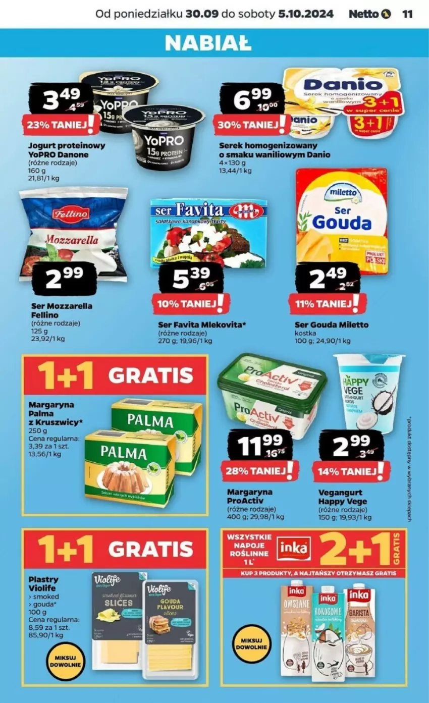 Gazetka promocyjna Netto - ważna 30.09 do 05.10.2024 - strona 3 - produkty: Danio, Danone, Fa, Favita, Gouda, Gra, Mozzarella, Napoje, Ser, Serek