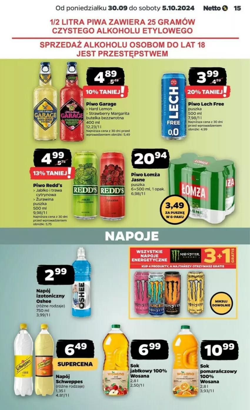 Gazetka promocyjna Netto - ważna 30.09 do 05.10.2024 - strona 7 - produkty: Gra, Napój, Napój izotoniczny, Oshee, Piwa, Piwo, Sok, Tera, Wosana