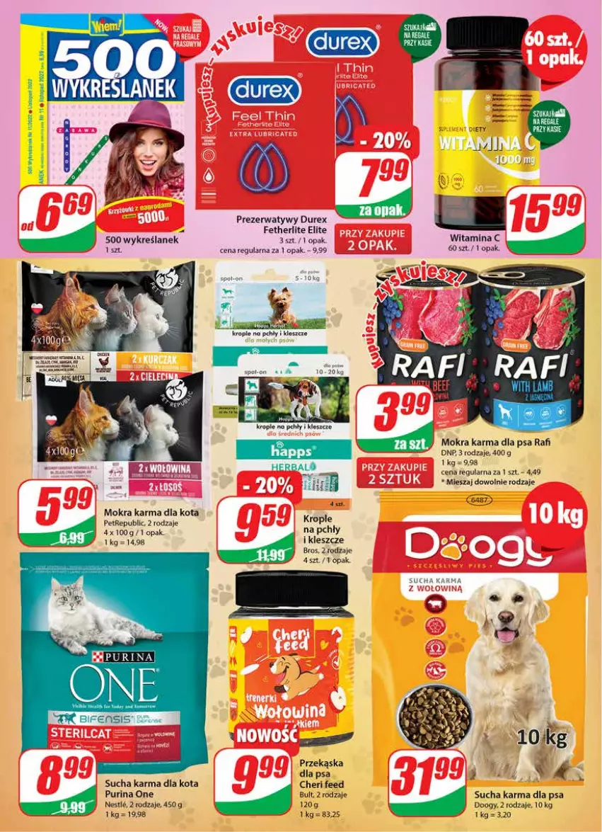 Gazetka promocyjna Dino - Gazetka - ważna 02.11 do 08.11.2022 - strona 22 - produkty: Durex, Mokra karma, Prezerwatyw, Pur, Purina, Ryż, Sucha karma, Top