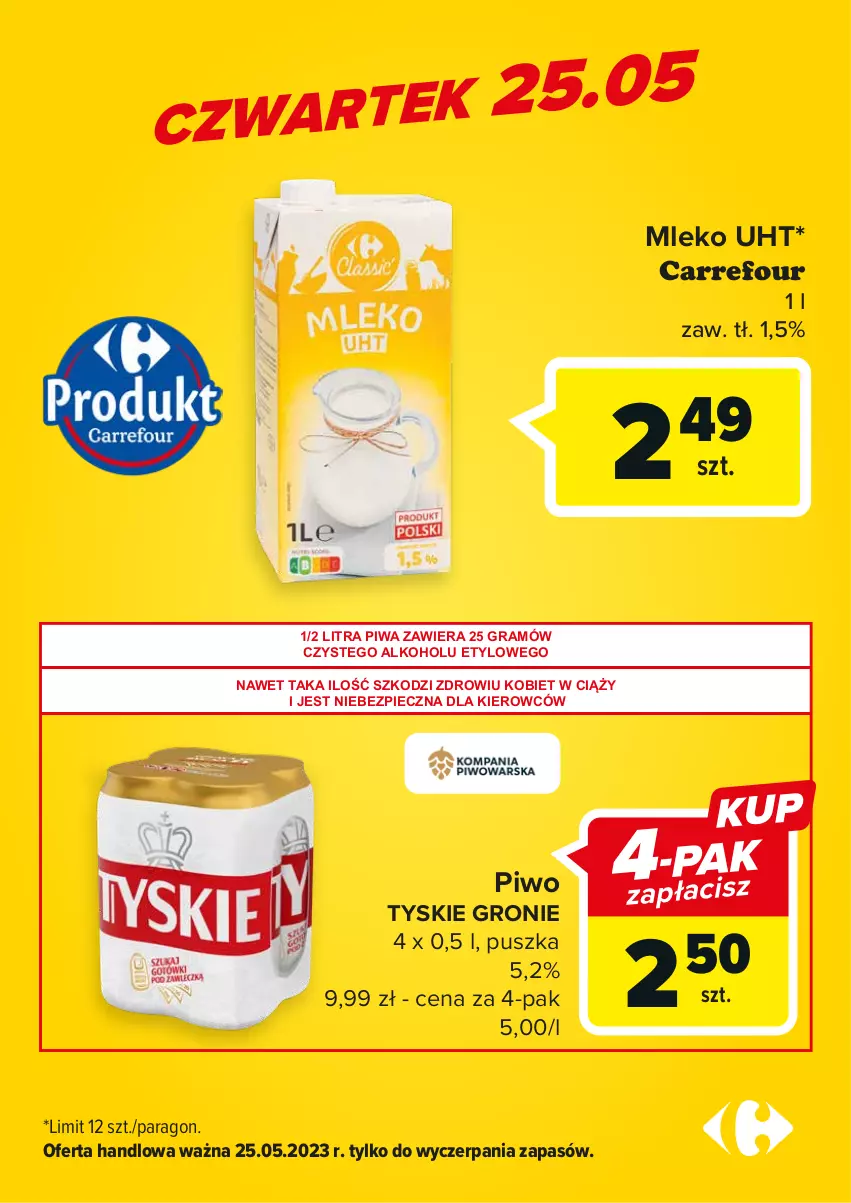 Gazetka promocyjna Carrefour - Gazetka Carrefour ma oferty dnia - ważna 25.05 do 27.05.2023 - strona 2 - produkty: Gra, Mleko, Piec, Piwa, Piwo, Tyskie