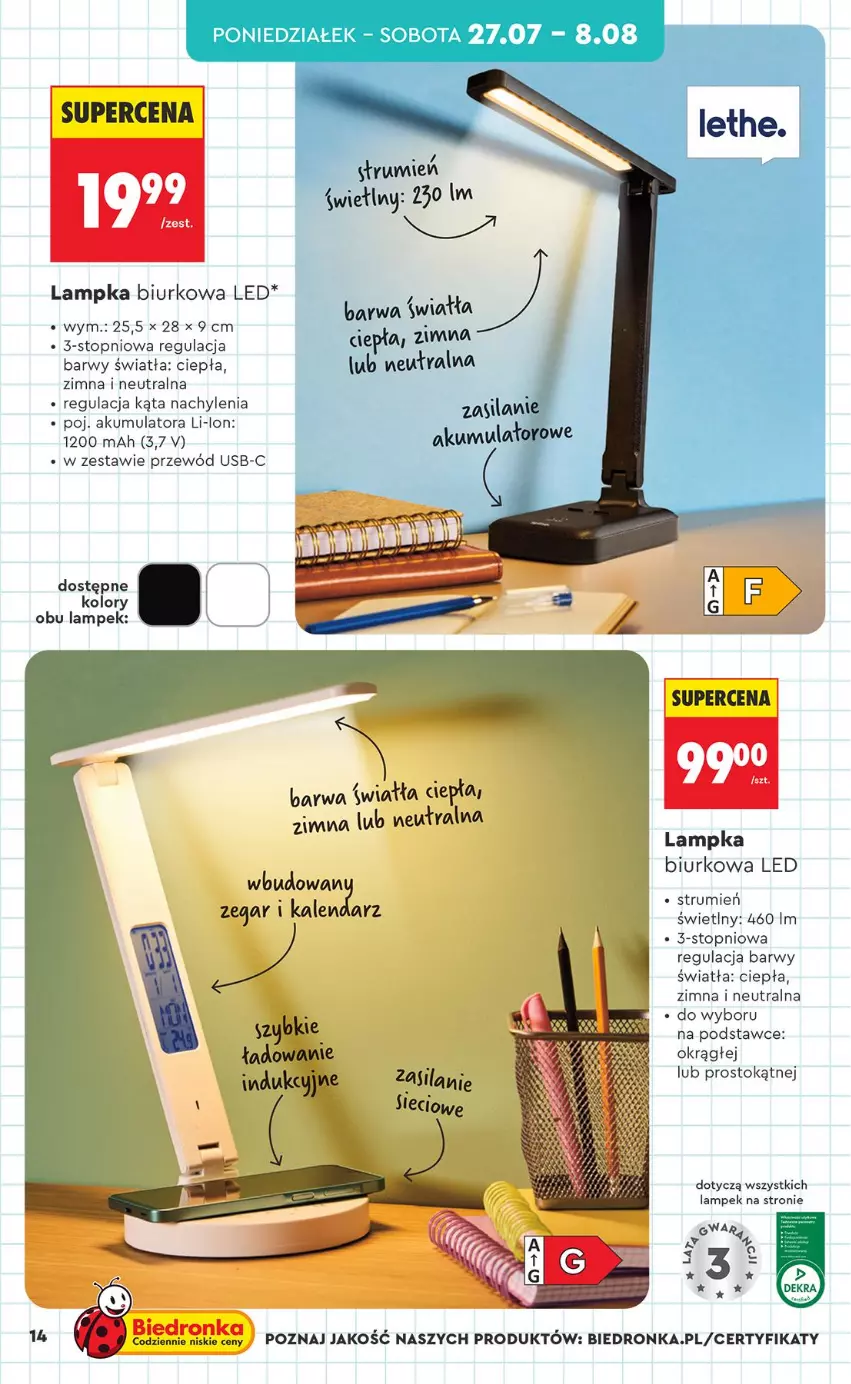 Gazetka promocyjna Biedronka - Okazje Tygodnia - ważna 27.07 do 08.08.2026 - strona 14 - produkty: Akumulator, Biurko, Kalendarz, Przewód, Rum, Top, Zegar