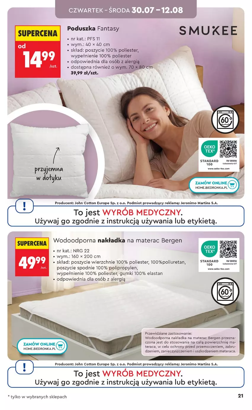 Gazetka promocyjna Biedronka - Okazje Tygodnia - ważna 27.07 do 08.08.2026 - strona 21 - produkty: Fa, Fanta, Materac, Poduszka, Por, Spodnie, Tera