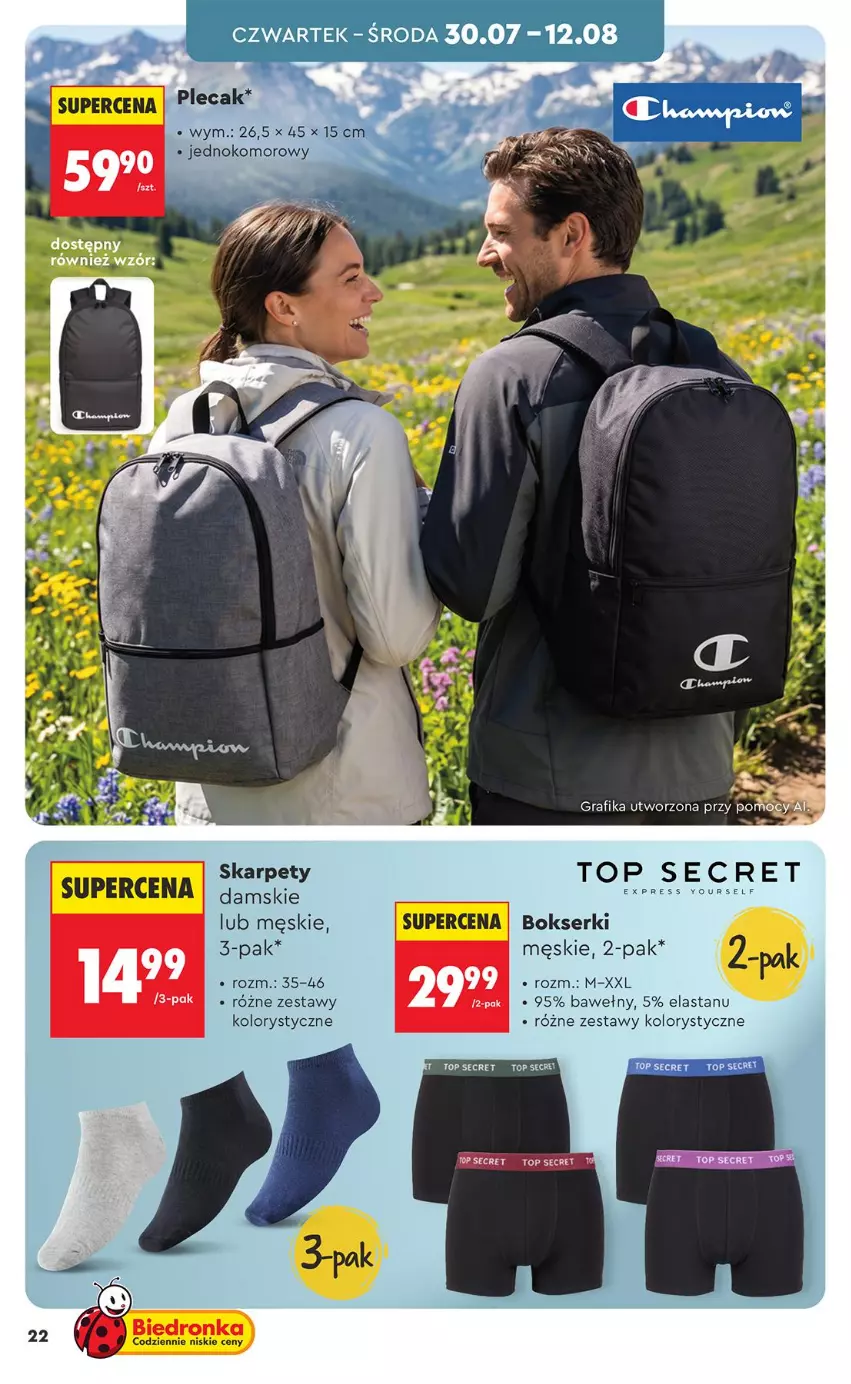 Gazetka promocyjna Biedronka - Okazje Tygodnia - ważna 27.07 do 08.08.2026 - strona 22 - produkty: Bokserki, Fa, Gra, Grafika, Karp, Plecak, Por, Ser, Top