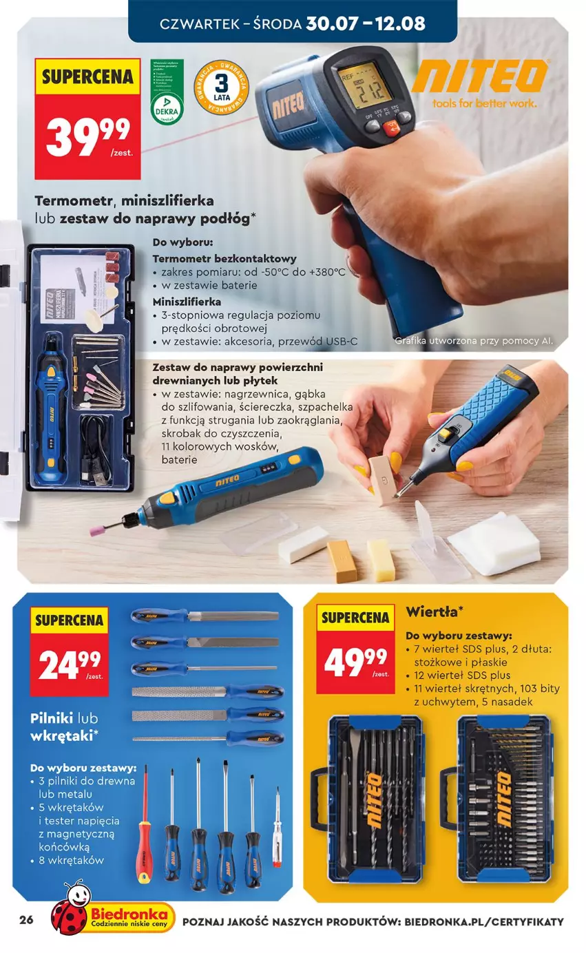 Gazetka promocyjna Biedronka - Okazje Tygodnia - ważna 27.07 do 08.08.2026 - strona 26 - produkty: Pilnik, Przewód, Szlifierka, Termometr, Top, Wkręt