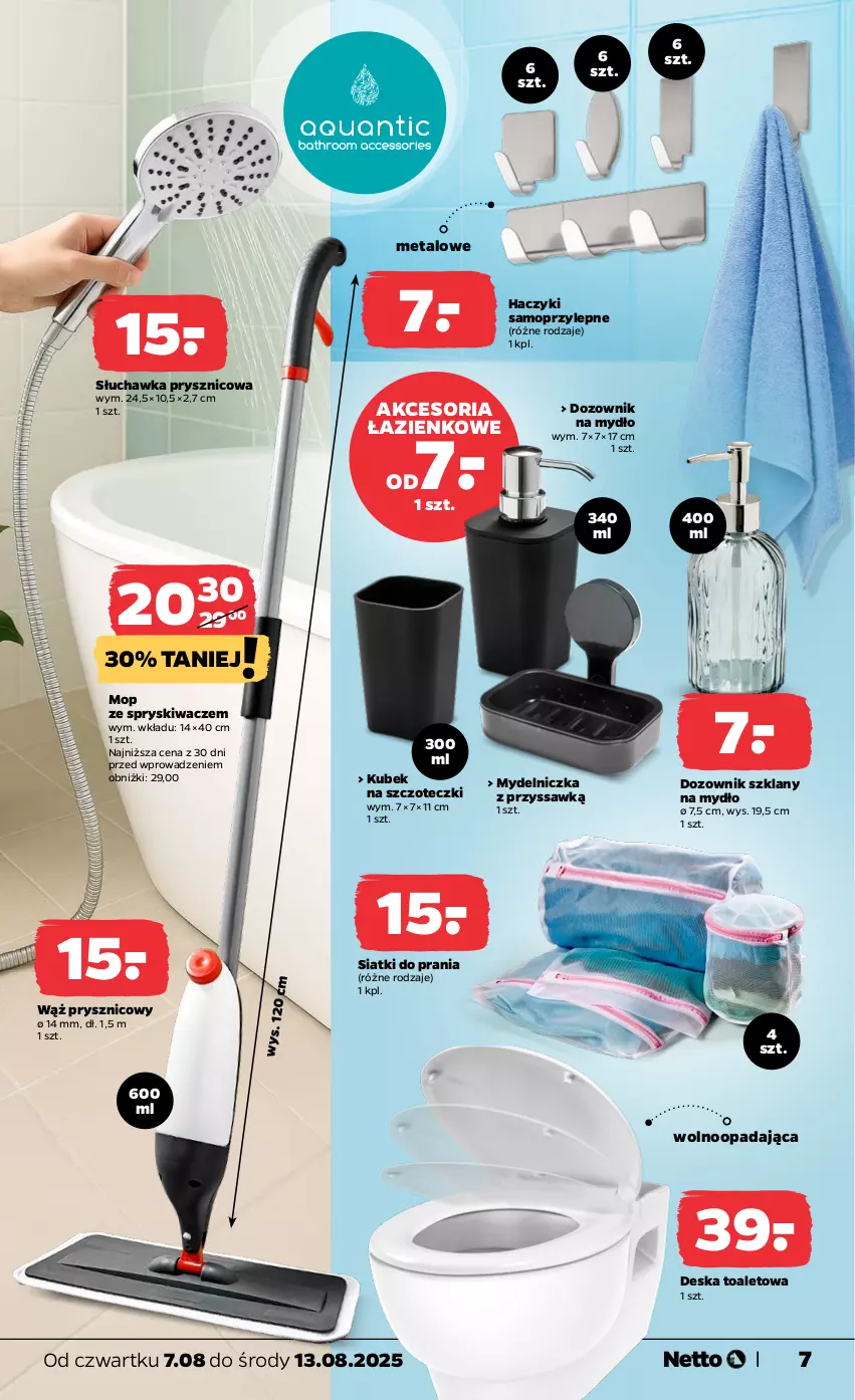 Gazetka promocyjna Netto - Od Czwartku Przemysłowa - ważna 07.08 do 13.08.2025 - strona 7 - produkty: Dozownik, Haczyk, Kubek, Mop, Mydelniczka, Mydło, Słuchawka prysznicowa