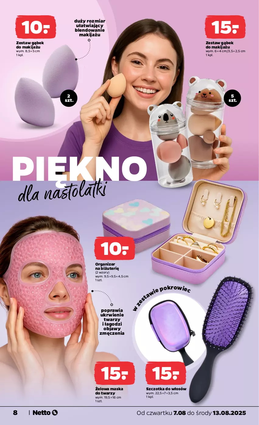 Gazetka promocyjna Netto - Od Czwartku Przemysłowa - ważna 07.08 do 13.08.2025 - strona 8 - produkty: Makijaż, Maska, Maska do twarzy, Organizer, Pokrowiec, Szczotka, Szczotka do włosów