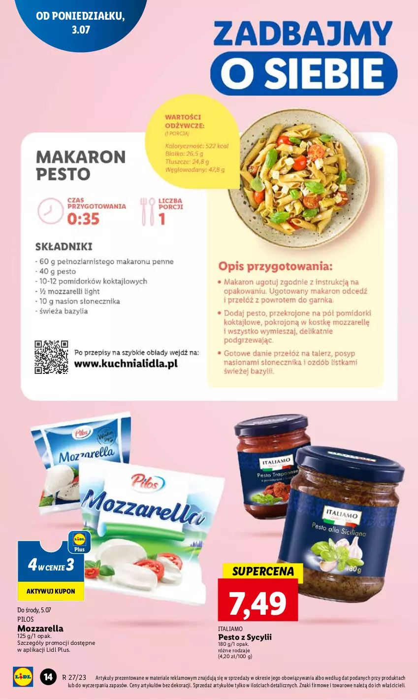 Gazetka promocyjna Lidl - GAZETKA - ważna 03.07 do 05.07.2023 - strona 24 - produkty: Mozzarella, Pesto, Pilos