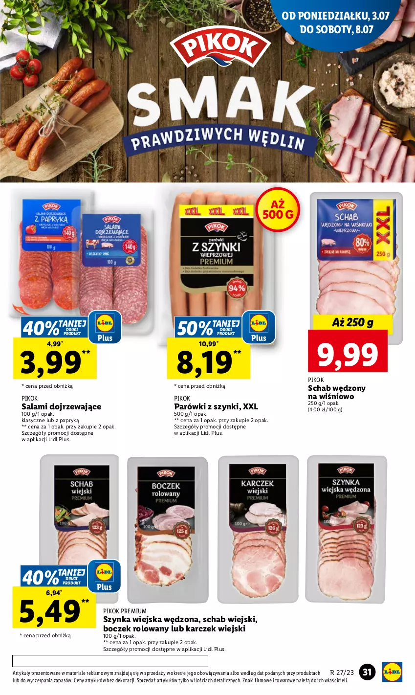 Gazetka promocyjna Lidl - GAZETKA - ważna 03.07 do 05.07.2023 - strona 41 - produkty: Boczek, Parówki, Parówki z szynki, PIKOK, Salami, Szynka