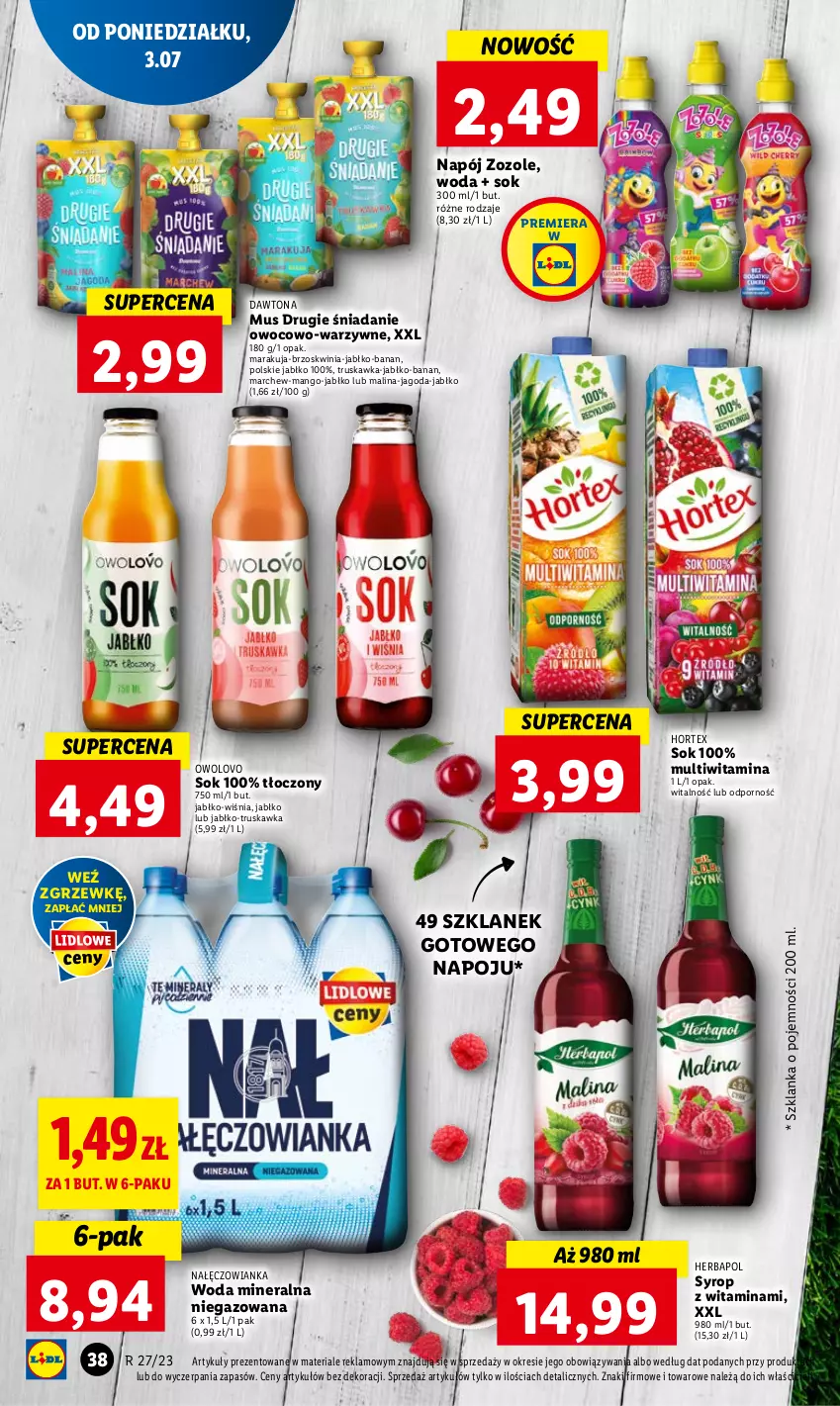 Gazetka promocyjna Lidl - GAZETKA - ważna 03.07 do 05.07.2023 - strona 48 - produkty: Dawtona, Herbapol, Hortex, Mango, Mus, Nałęczowianka, Napój, Por, Sok, Syrop, Szklanka, Woda, Woda mineralna