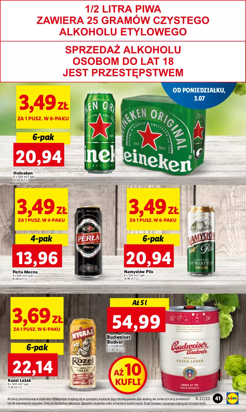 Gazetka promocyjna Lidl - GAZETKA - ważna 03.07 do 05.07.2023 - strona 51 - produkty: Heineken, Kozel, Namysłów, Perła, Ser