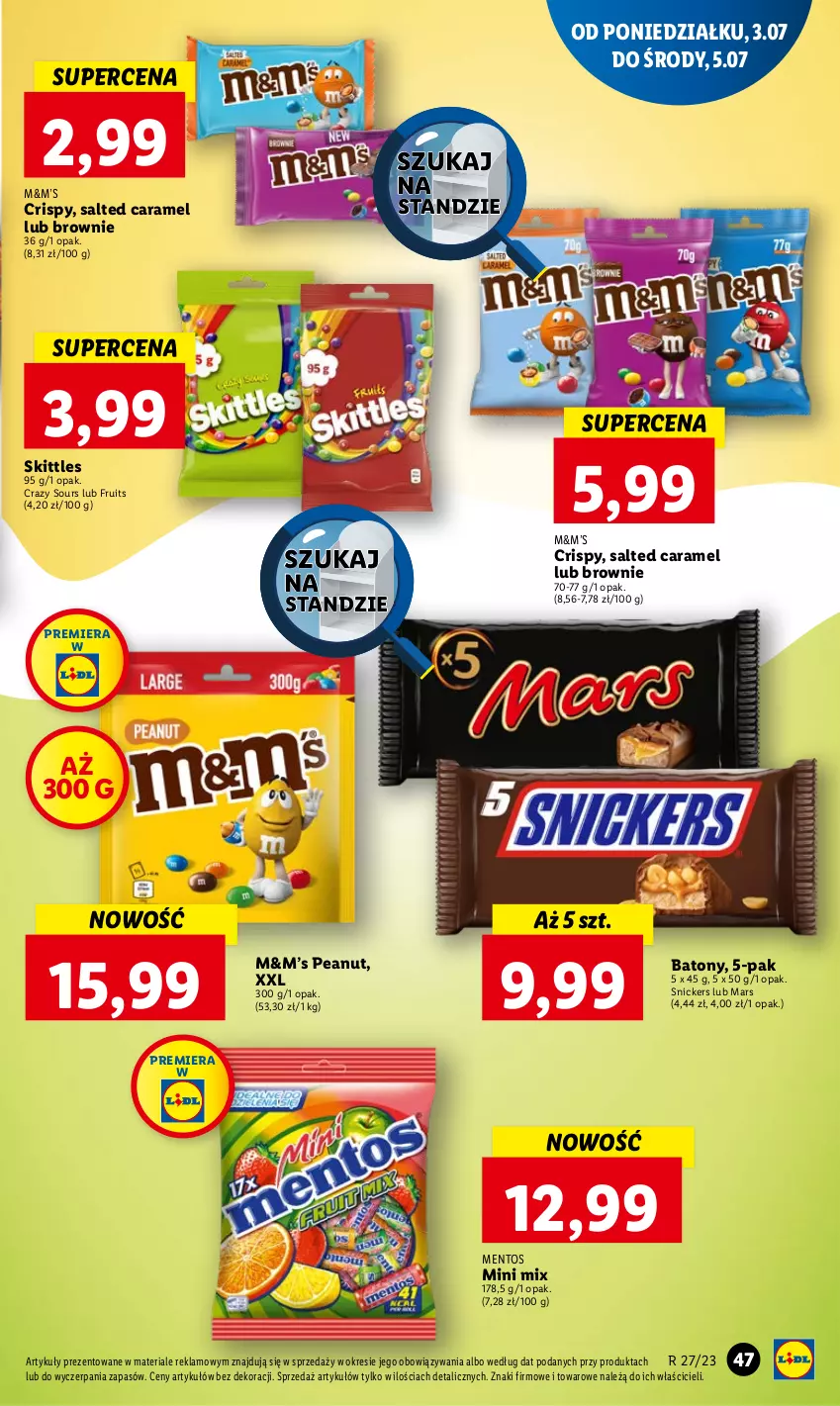 Gazetka promocyjna Lidl - GAZETKA - ważna 03.07 do 05.07.2023 - strona 57 - produkty: Baton, Brownie, Mars, Mentos, Snickers