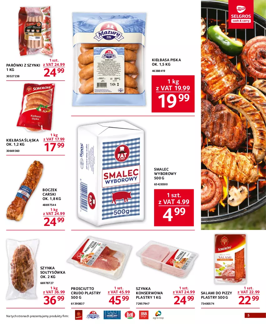 Gazetka promocyjna Selgros - Oferta gastronomiczna - ważna 20.04 do 02.05.2023 - strona 5 - produkty: Boczek, Cars, Kiełbasa, Kiełbasa śląska, Parówki, Parówki z szynki, Prosciutto, Salami, Ser, Smalec, Szynka, Szynka konserwowa