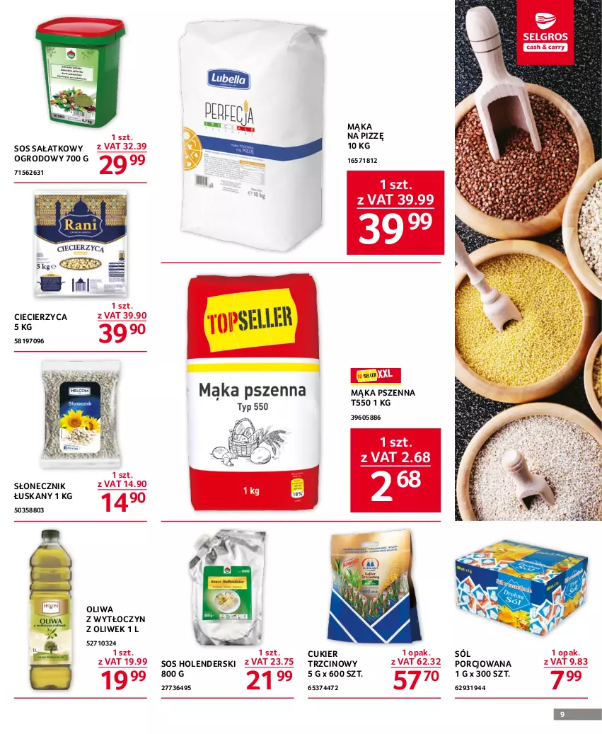 Gazetka promocyjna Selgros - Oferta gastronomiczna - ważna 20.04 do 02.05.2023 - strona 9 - produkty: Cukier, Cukier trzcinowy, Mąka, Mąka pszenna, Oliwa, Por, Sałat, Sól, Sos