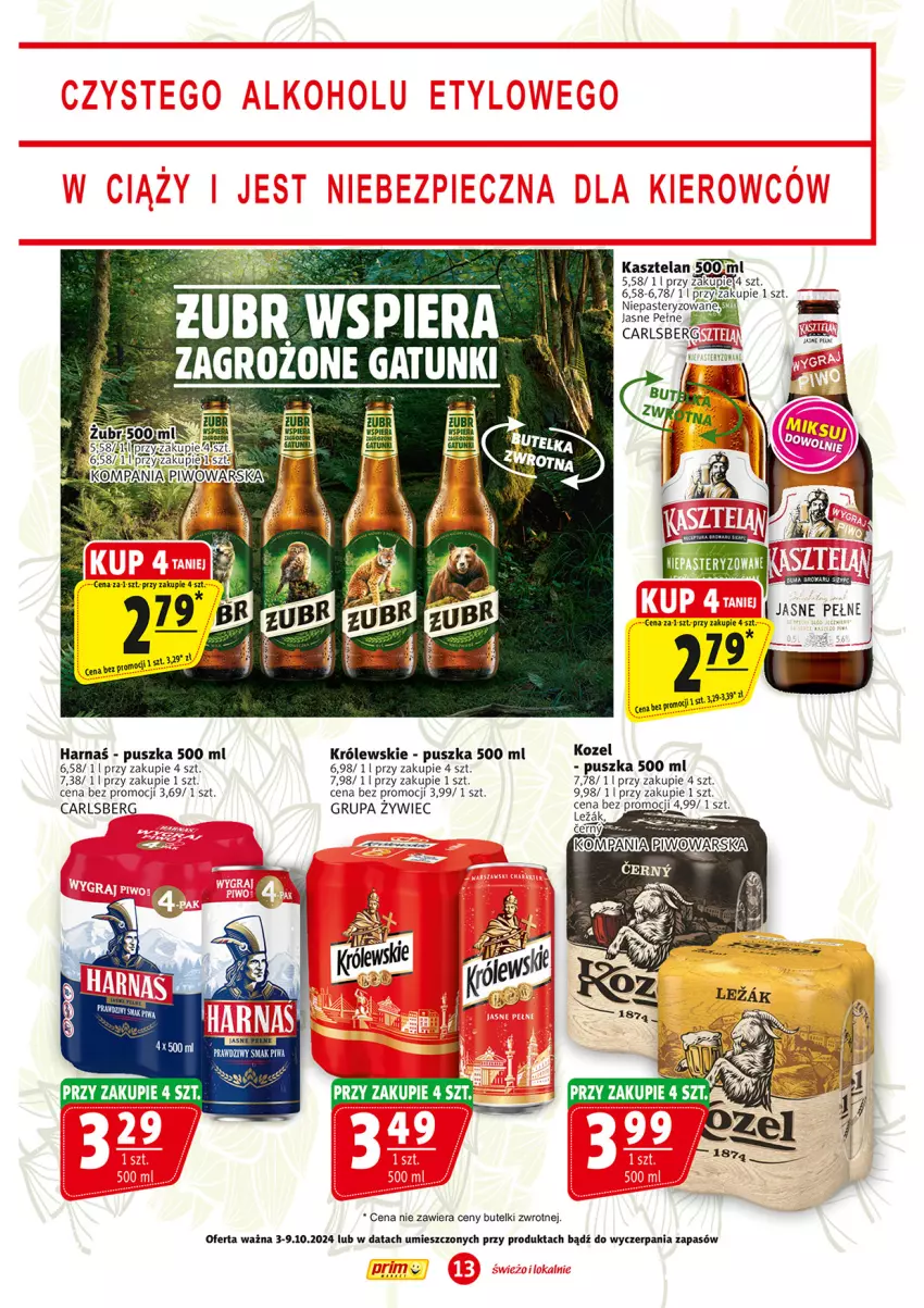 Gazetka promocyjna Prim Market - ważna 26.09 do 02.10.2024 - strona 13 - produkty: Carlsberg, Harnaś, Kasztelan, Kozel, Królewski, Piwa