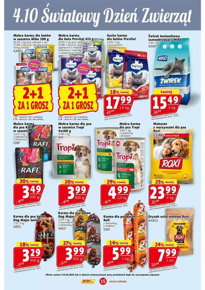 Gazetka promocyjna Prim Market - ważna 26.09 do 02.10.2024 - strona 15 - produkty: Baton, Gala, Gry, Kurczak, Makaron, Mokra karma, Sucha karma, Warzywa, Wołowina