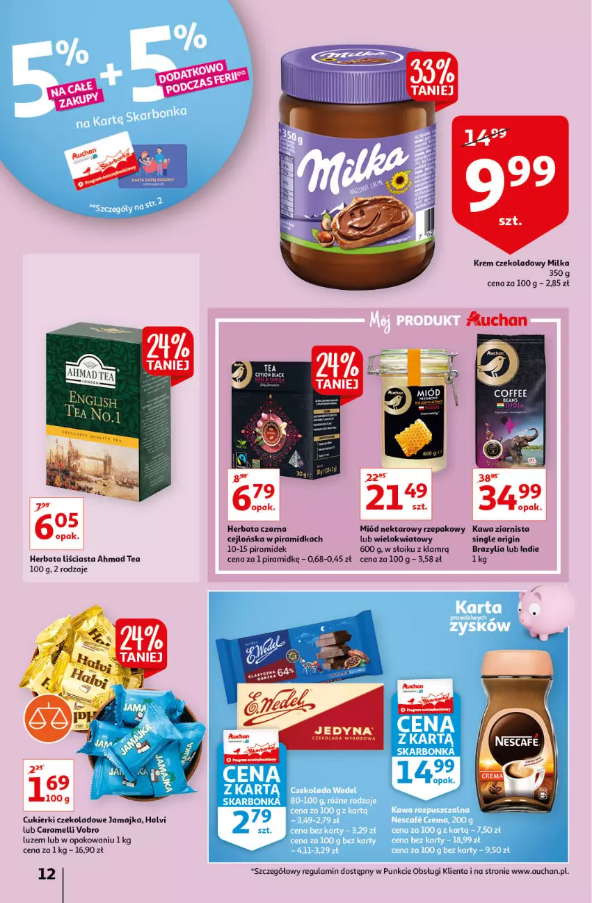 Gazetka promocyjna Auchan - przeNISKIE CENY z markami Auchan Hipermarkety - ważna 27.01 do 03.02.2022 - strona 12 - produkty: Cukier, Cukierki, Gin, Herbata, Herbata czarna, Milka, Miód, Nektar