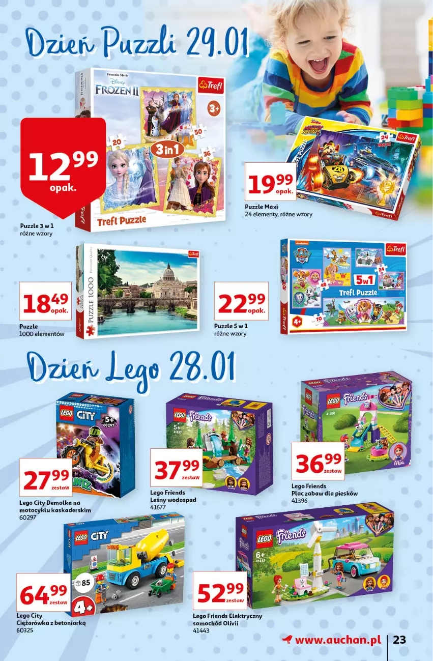 Gazetka promocyjna Auchan - przeNISKIE CENY z markami Auchan Hipermarkety - ważna 27.01 do 03.02.2022 - strona 23 - produkty: Frozen, Kask, LEGO, LEGO City, LEGO Friends, Puzzle, Samochód