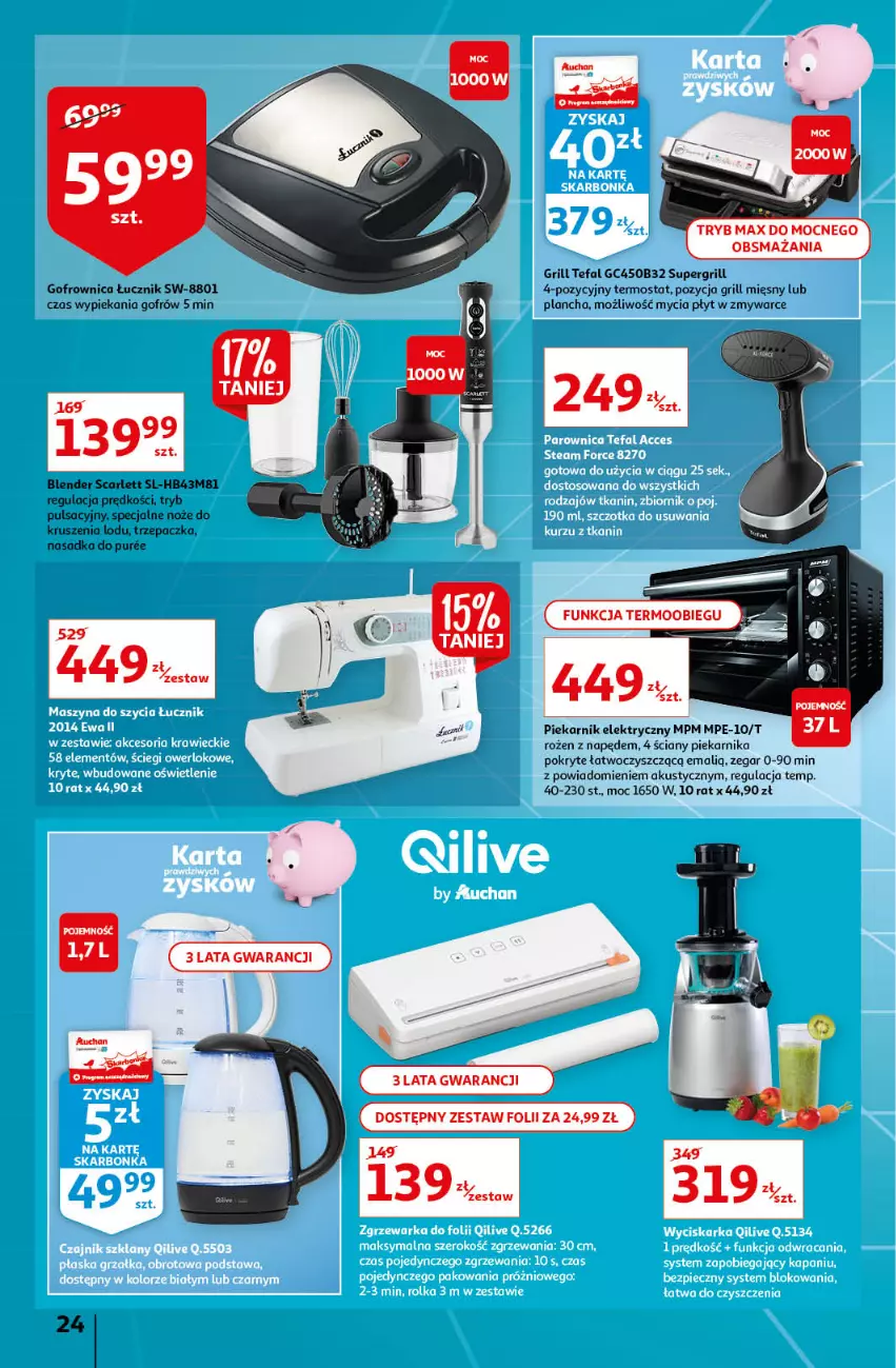 Gazetka promocyjna Auchan - przeNISKIE CENY z markami Auchan Hipermarkety - ważna 27.01 do 03.02.2022 - strona 24 - produkty: Blender, Fa, Gofrownica, Grill, Noż, Piekarnik, Pur, Tefal, Termos, Trzepaczka, Zegar