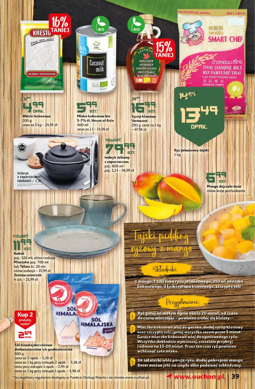 Gazetka promocyjna Auchan - przeNISKIE CENY z markami Auchan Hipermarkety - ważna 27.01 do 03.02.2022 - strona 39 - produkty: Acer, Deser, House of Asia, Kokos, Kubek, Mango, Miseczka, Mleczko, Mleko, Mleko kokosowe, Por, Ryż, Ser, Syrop, Talerz, Waga, Wiórki kokosowe, Zaparzacz