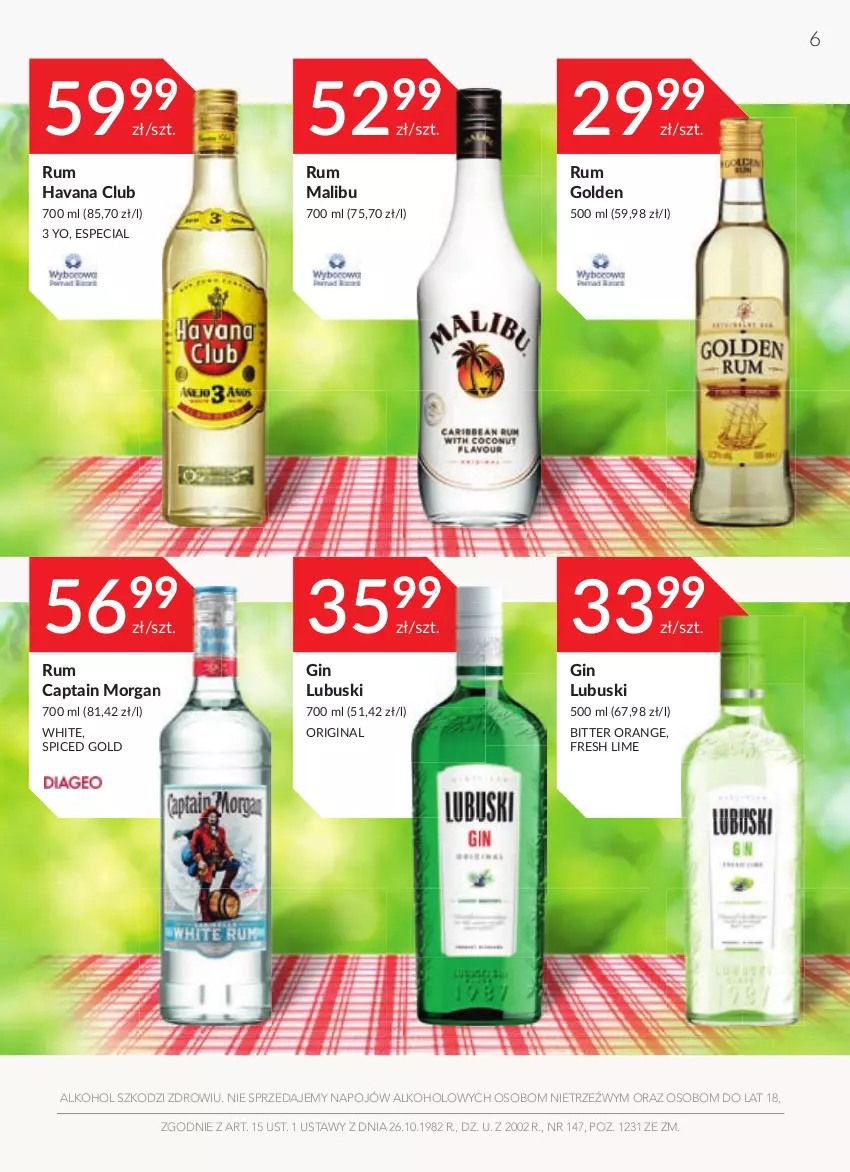 Gazetka promocyjna Stokrotka - Oferta alkoholowa - ważna 28.04 do 25.05.2022 - strona 6 - produkty: Captain Morgan, Gin, Malibu, Rum