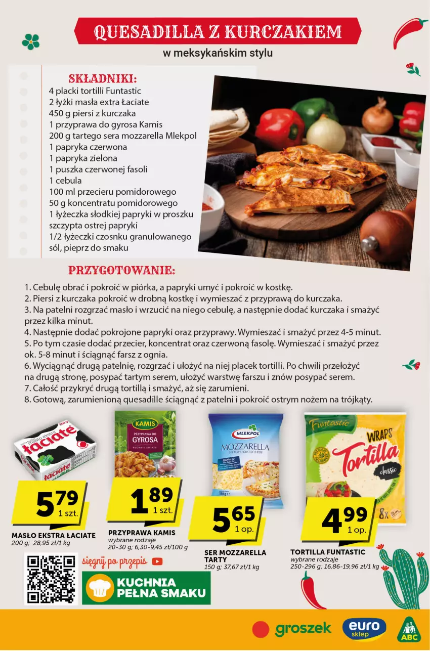 Gazetka promocyjna Groszek - ważna 13.07 do 25.07.2023 - strona 2 - produkty: Cebula, Fa, Gra, Gyros, Kamis, Kuchnia, Kurczak, Lack, Masło, Mozzarella, Noż, Papryka, Papryka czerwona, Pieprz, Przyprawy, Rum, Ser, Sól, Tortilla