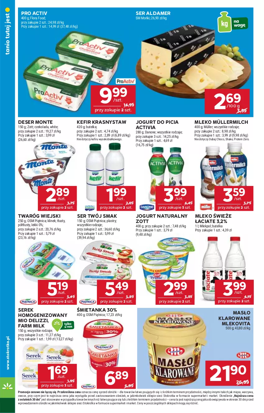 Gazetka promocyjna Stokrotka - Supermarket - ważna 07.08 do 12.08.2025 - strona 16 - produkty: Activia, Czekolada, Danone, Deser, Fa, Farm Milk, Flora, Jogurt, Jogurt naturalny, Kefir, Masło, Masło klarowane, Mięso, Mleko, Mlekovita, Monte, Müller, Müllermilch, Owoce, Piątnica, Ser, Serek, Serek homogenizowany, Sok, Twaróg, Twój Smak, Warzywa, Zott