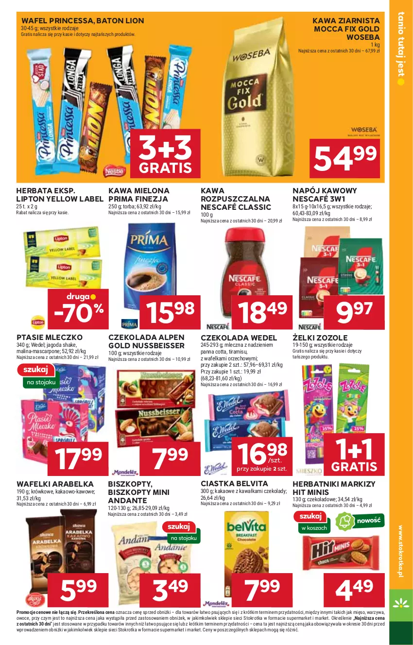 Gazetka promocyjna Stokrotka - Supermarket - ważna 07.08 do 12.08.2025 - strona 25 - produkty: Baton, BelVita, Biszkopty, Ciastka, Czekolada, Gra, Herbata, Herbatniki, Kakao, Kawa, Kawa mielona, Kawa rozpuszczalna, Kawa ziarnista, Lion, Lipton, Mascarpone, Mięso, Mleczko, Mocca Fix Gold, Napój, Nescafé, Owoce, Panna cotta, Prima, Princessa, Ptasie mleczko, Ser, Torba, Warzywa, Woseba