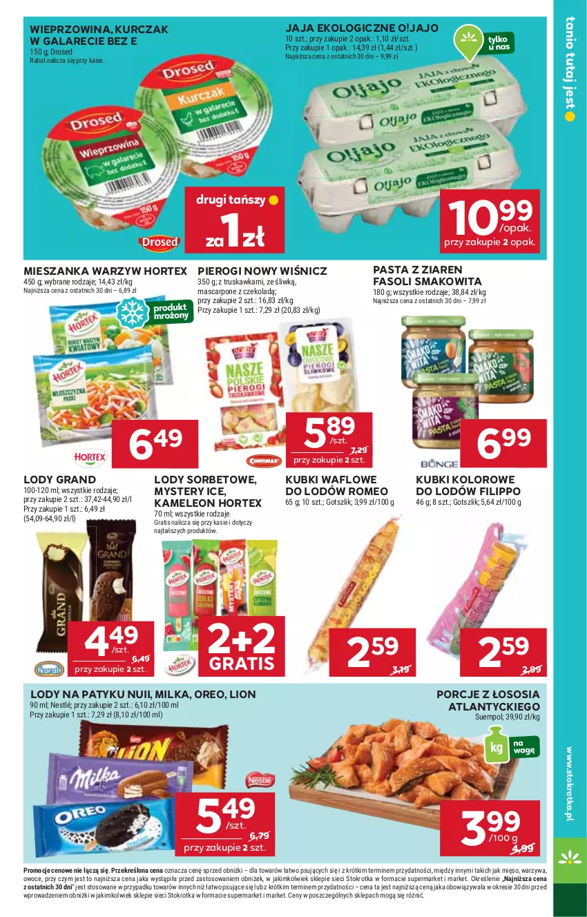 Gazetka promocyjna Stokrotka - Supermarket - ważna 07.08 do 12.08.2025 - strona 27 - produkty: Eleo, Fa, Gala, Gra, Hortex, Jaja, Kurczak, Leon, Lion, Lody, Mascarpone, Mięso, Mieszanka warzyw, Milka, Nestlé, Oreo, Owoce, Pierogi, Por, Smakowita, Sos, Suempol, Warzywa, Wieprzowina