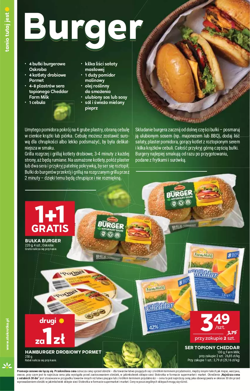Gazetka promocyjna Stokrotka - Supermarket - ważna 07.08 do 12.08.2025 - strona 30 - produkty: Bułka, Burger, Cebula, Cheddar, Fa, Farm Milk, Gra, Grill, Hamburger, Kotlet, Majonez, Masło, Mięso, Nuty, Olej, Olej roślinny, Owoce, Pieprz, Pomidor malinowy, Por, Rum, Sałat, Ser, Ser topiony, Sól, Sos, Top, Warzywa
